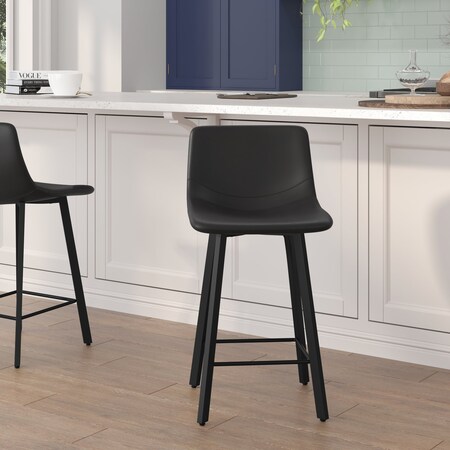 Flash Furniture 24" Black LeatherSoft Counter Stools, PK 2 CH-212069-24-BK-GG